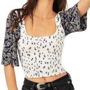 Free People Marigold Tee Smocked Bodice Crop Top Sz S